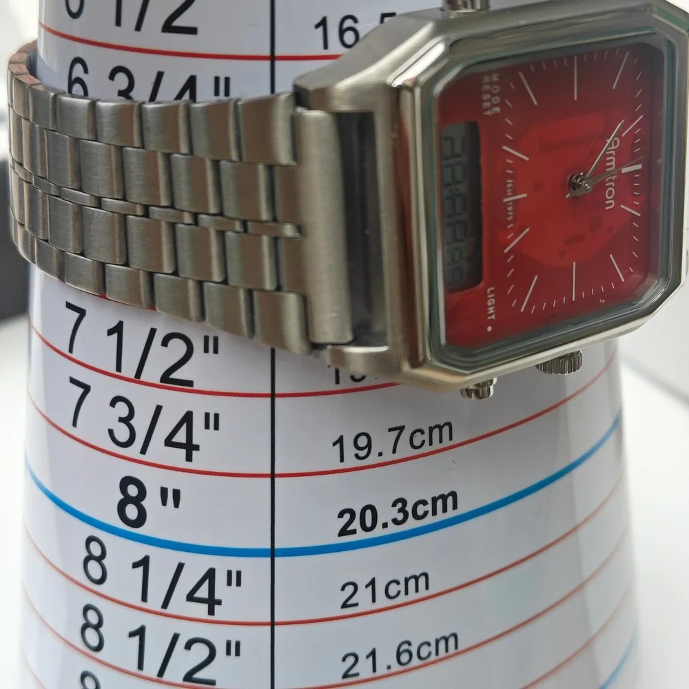 Armitron Silver Red Analog Digital Mens Retro Wrist Watch Square Stainless Steel